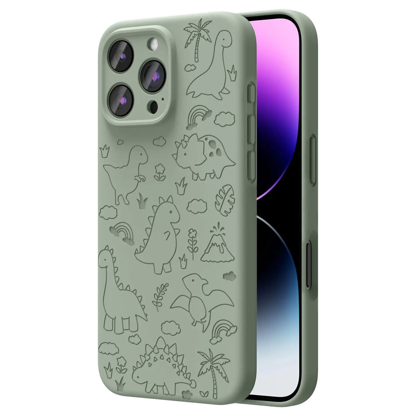 Magnetic Engraved Case Compatible with iPhone 11 Pro Max Case, Compatible with Magsafe, Slim Liquid Silicone Phone Case for Women Girls, Midnight Green Dinosaur