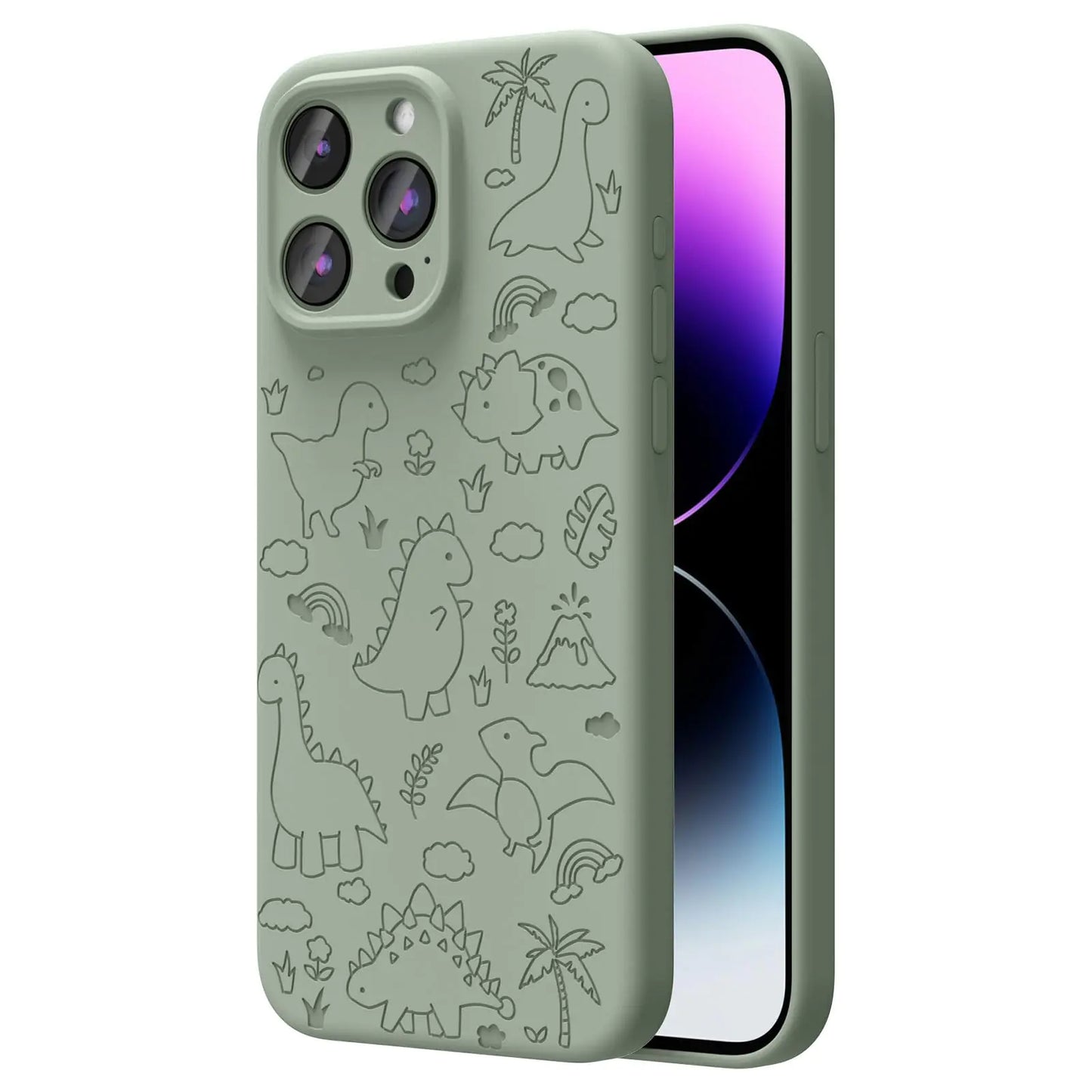 Magnetic Engraved Case Compatible with iPhone 11 Pro Max Case, Compatible with Magsafe, Slim Liquid Silicone Phone Case for Women Girls, Midnight Green Dinosaur