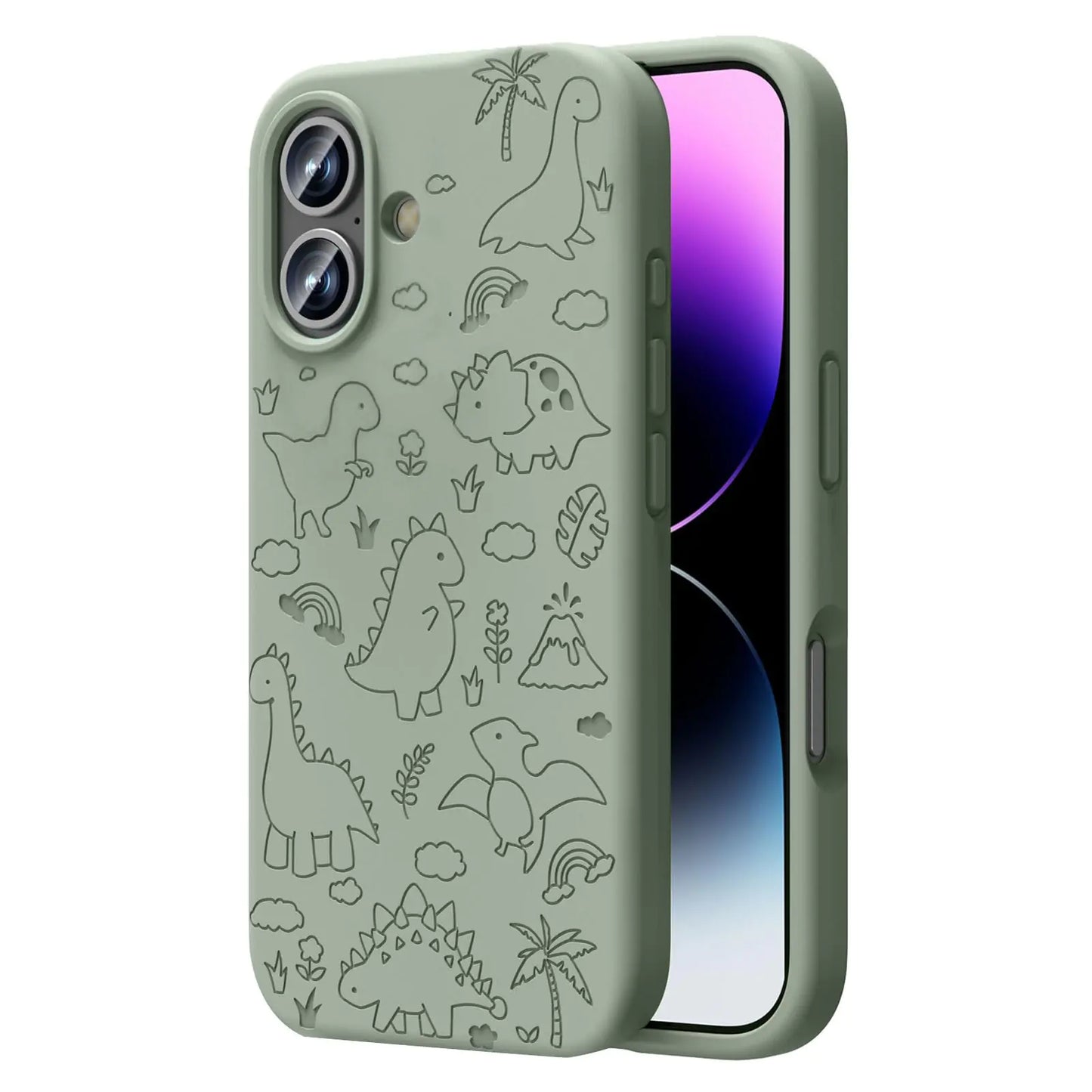 Magnetic Engraved Case Compatible with iPhone 11 Pro Max Case, Compatible with Magsafe, Slim Liquid Silicone Phone Case for Women Girls, Midnight Green Dinosaur