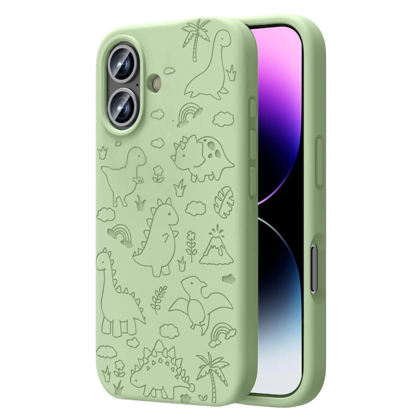 Magnetic Engraved Case Compatible with iPhone 11 Pro Max Case, Compatible with Magsafe, Slim Liquid Silicone Phone Case for Women Girls, Midnight Green Dinosaur