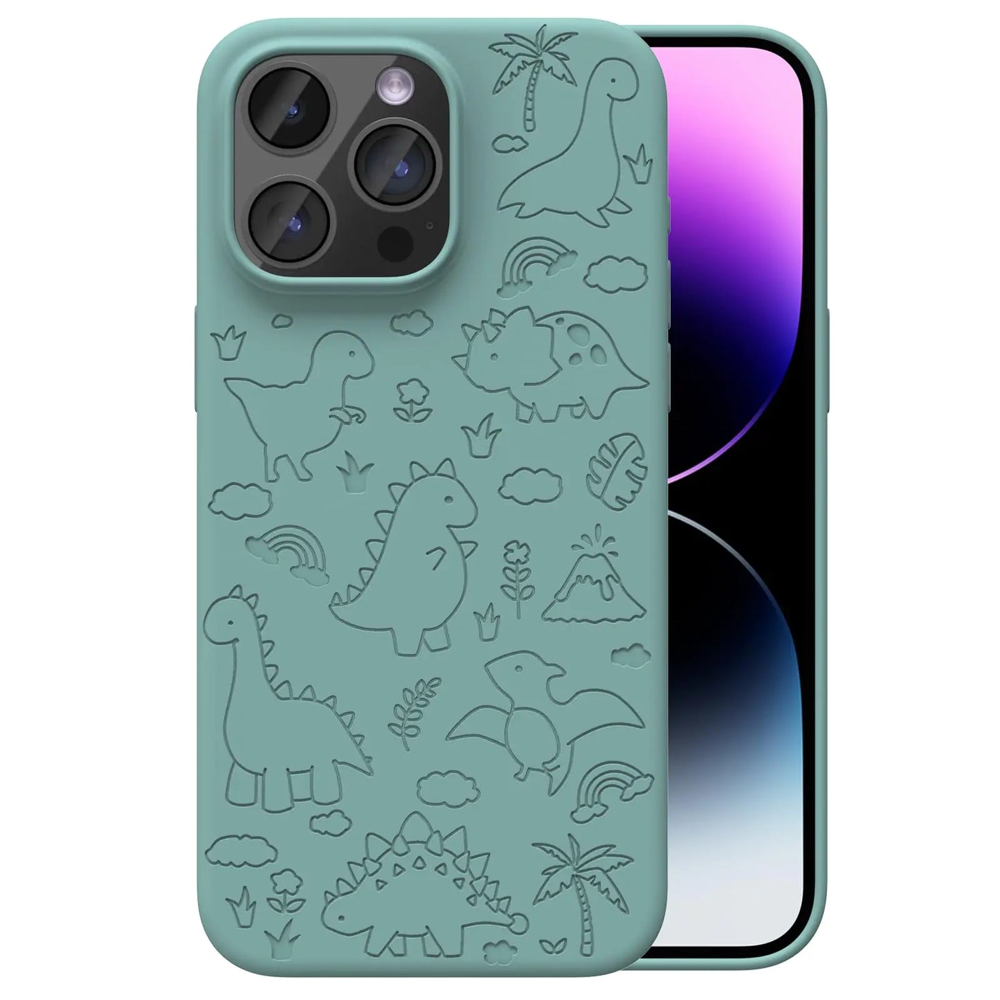 Magnetic Engraved Case Compatible with iPhone 11 Pro Max Case, Compatible with Magsafe, Slim Liquid Silicone Phone Case for Women Girls, Midnight Green Dinosaur